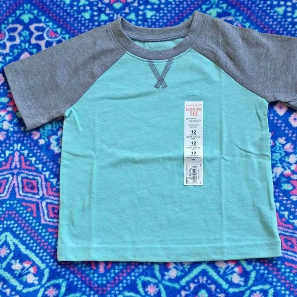 JUMPING BEANS baby boy shirt teal blue w/gray, 12 month, k-325 - Picture 2 of 3
